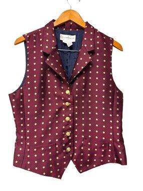 Vintage Liz Claiborne Wine Polka Dot Tailored Vest